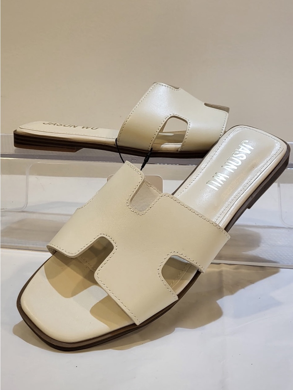 JASON WU cream leather slide mules